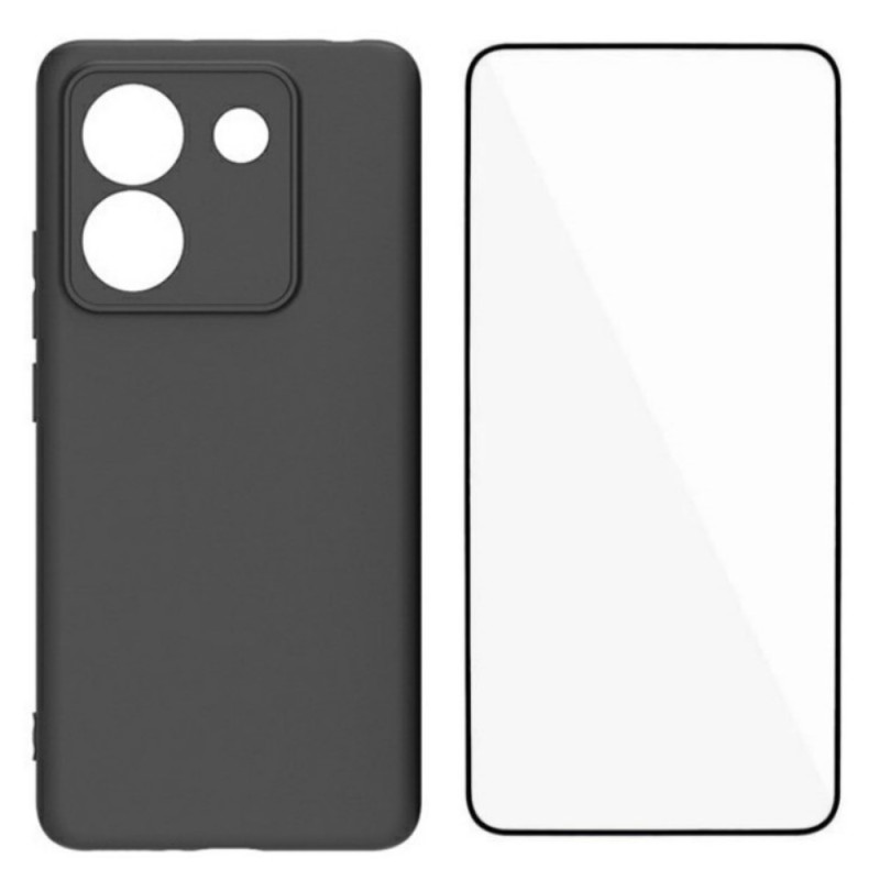 Poco M7 Pro 5G Silicone Case with Tempered Glass Screen Protector