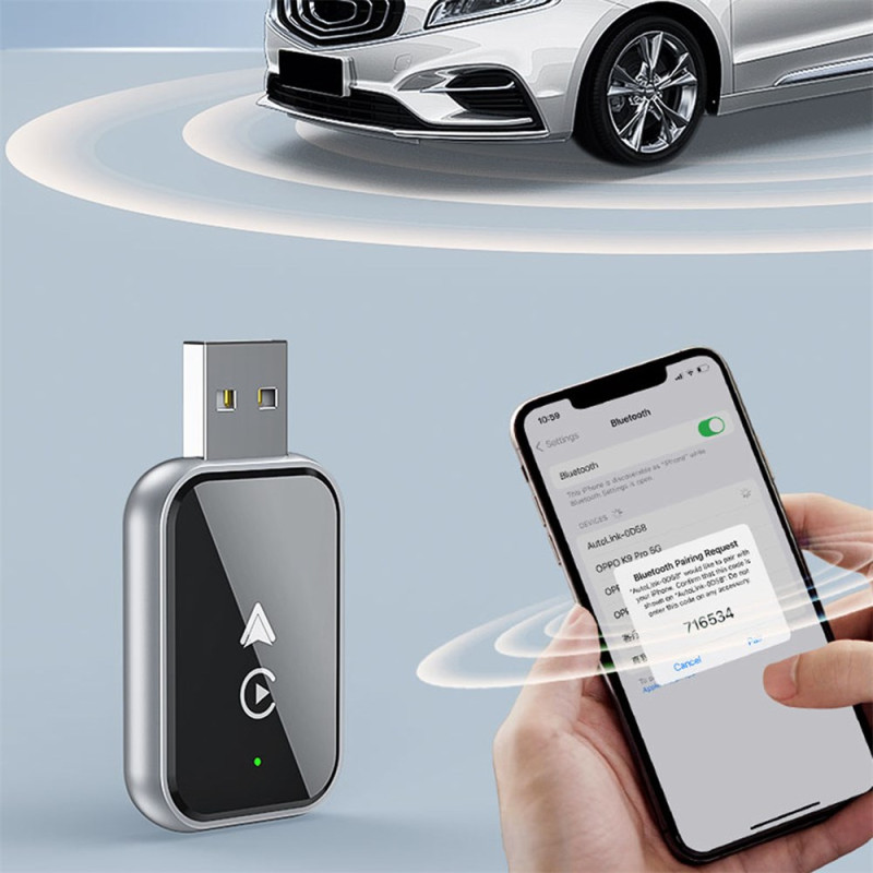 Adattatore Wireless 2 In 1 Per Carplay E Android Auto | WiFi 5GHz, USB-A/C, Plug-and-play Con RGB