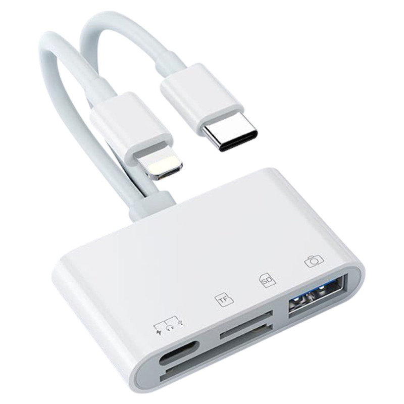 4-in-2 USB-C / 8 Pin Card Reader for Camera