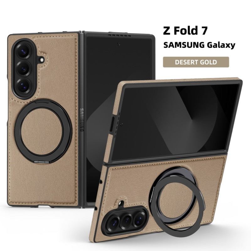 Samsung Galaxy Z Fold 7 Leather-effect MagSafe Compatible Case with 360° Rotating Support Ring