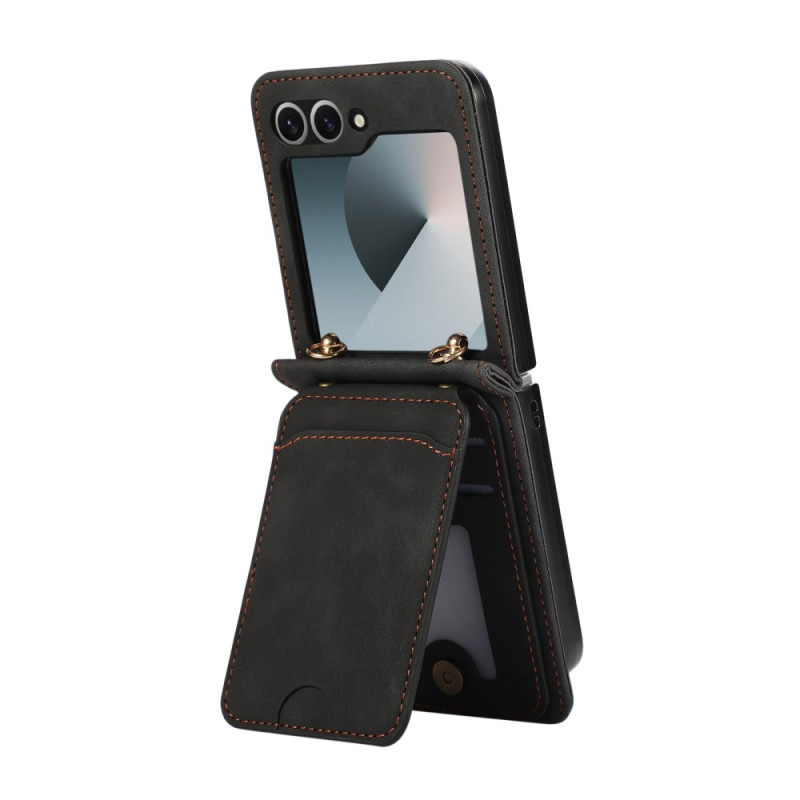 Samsung Galaxy Z Flip 7 Leather Effect Case Card Holder and Shoulder Strap