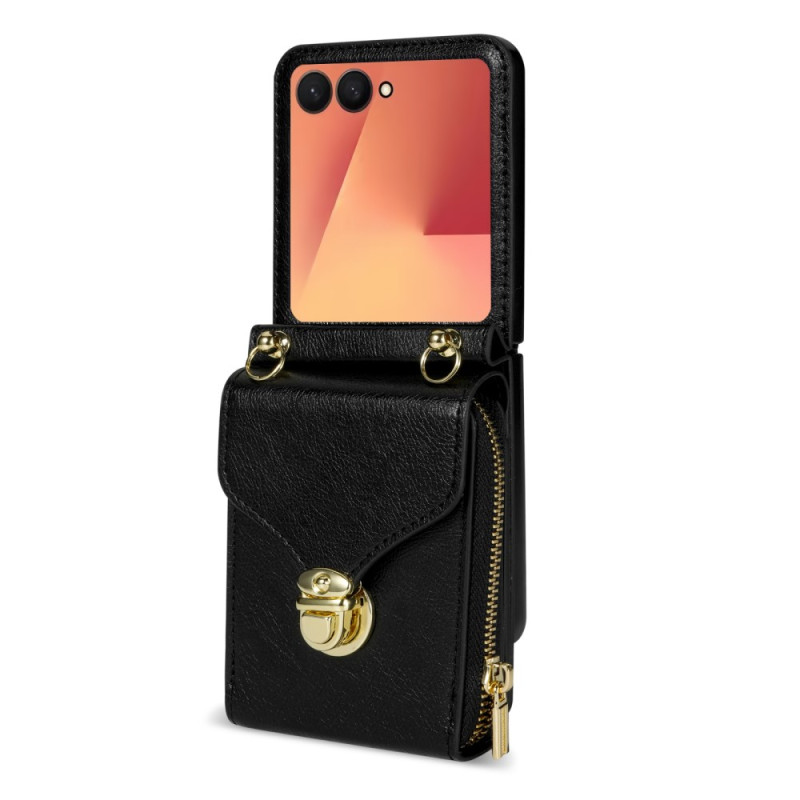 Samsung Galaxy Z Flip 7 Wallet Case with Zipper and Shoulder Strap
