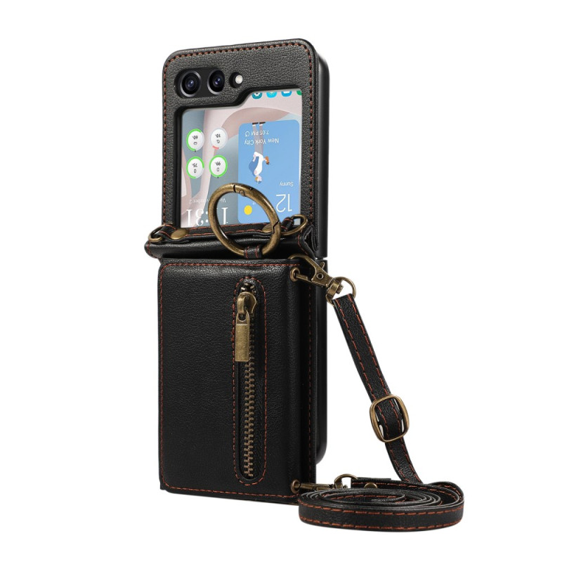 Case Samsung Galaxy Z Flip 7 FE / Z Flip 6 Wallet with Zipper and Shoulder Strap