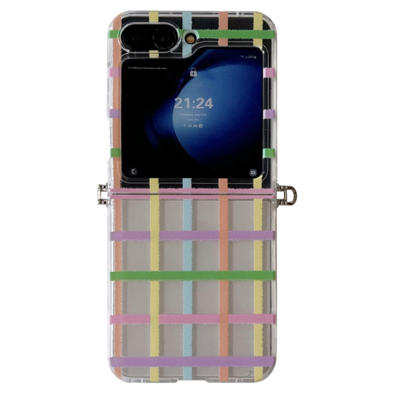 Case Samsung Galaxy Z Flip 7 FE / Z Flip 6 Pattern Grid and Pearl Strap