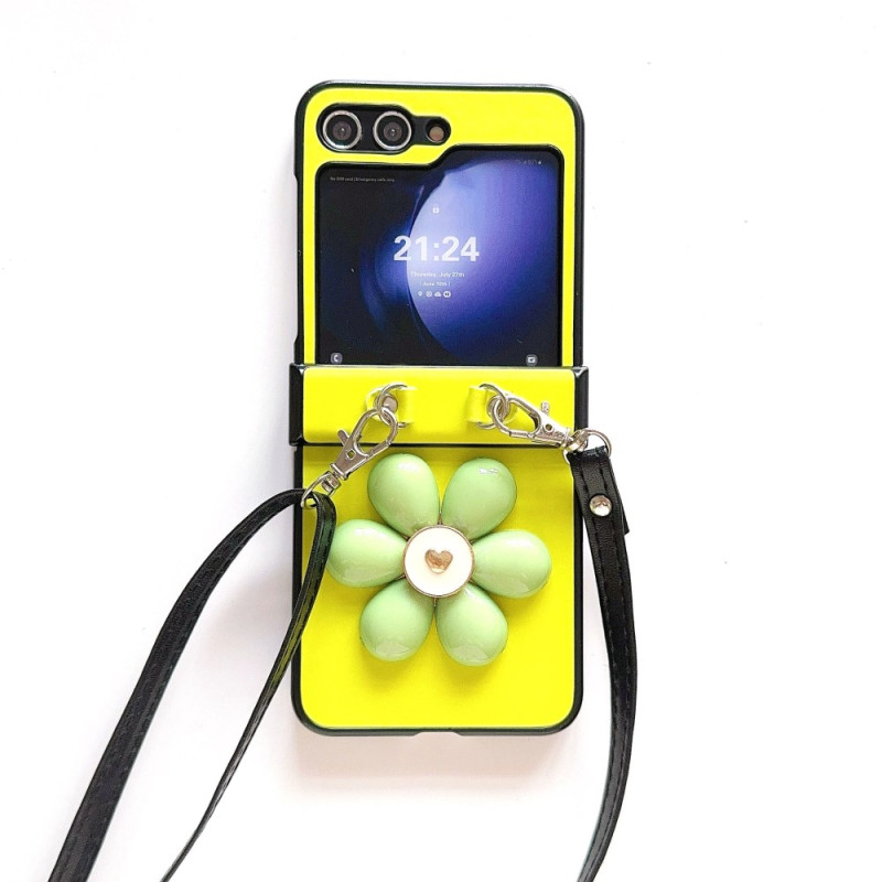 Case Samsung Galaxy Z Flip 7 FE / Z Flip 6 3D Flower and Shoulder Strap