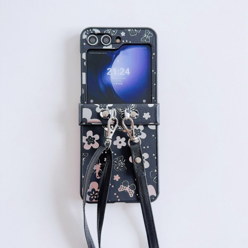 Case Samsung Galaxy Z Flip 7 FE / Z Flip 6 Floral with shoulder strap