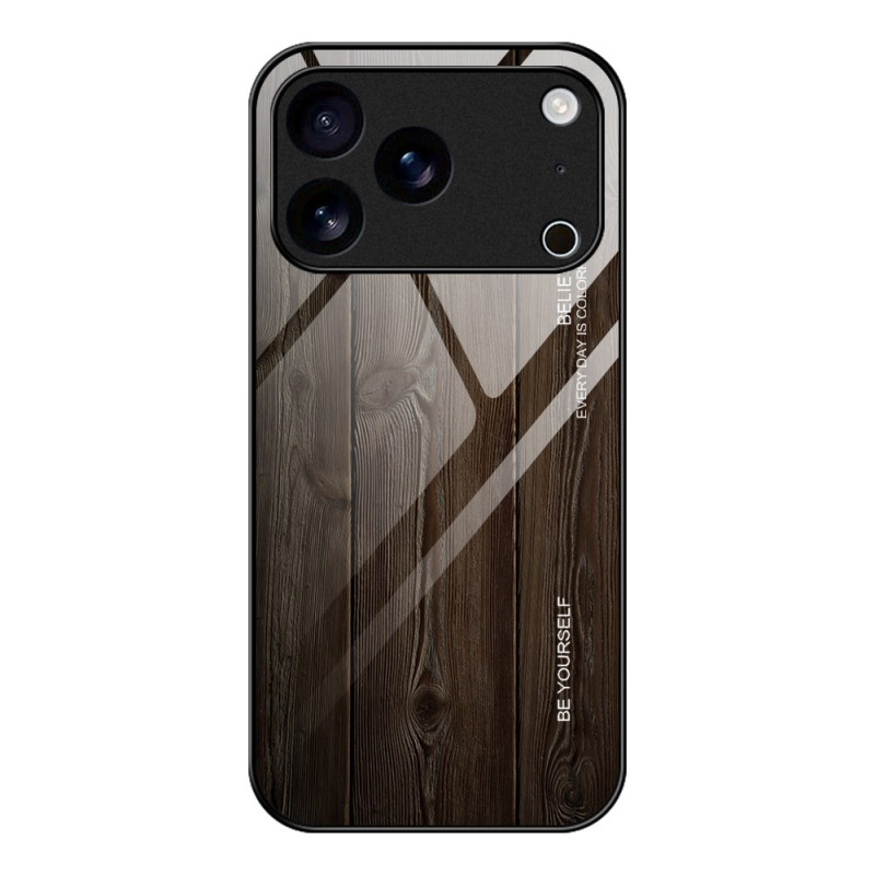 iPhone 17 Pro Wood Texture Tempered Glass Case