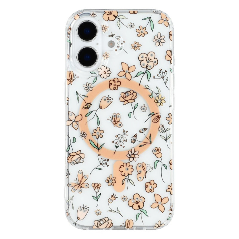 Case iPhone 16 MagSafe Transparent Flower Design