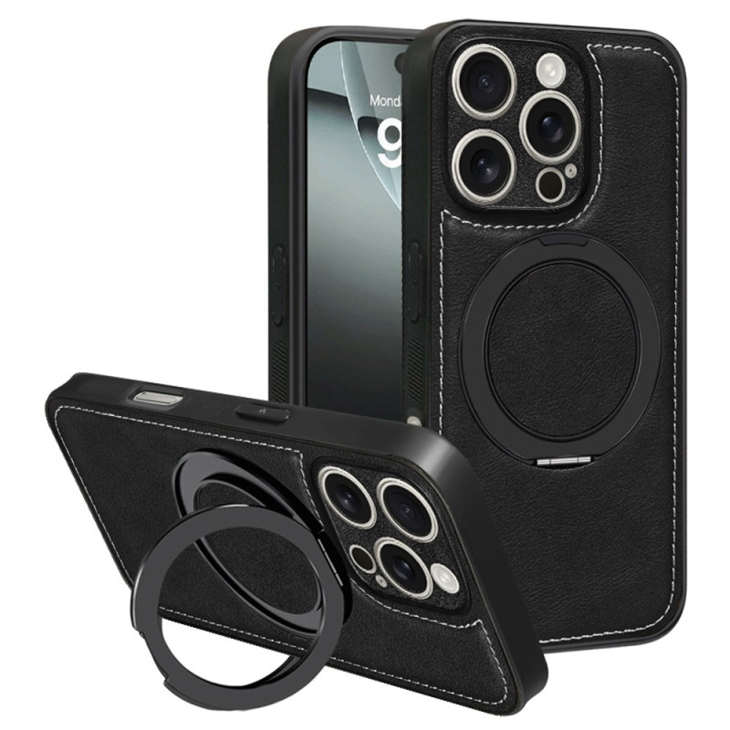 Case iPhone 16 Pro Max MagSafe Textured Leather Effect with Support Ring