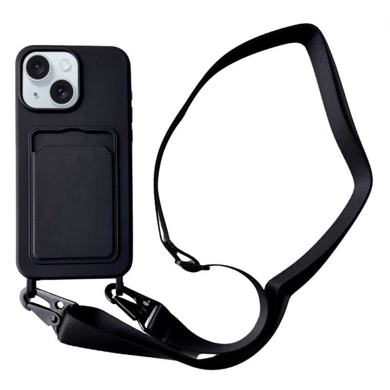 Leather-effect iPhone 15 Plus drawstring case with card holder
