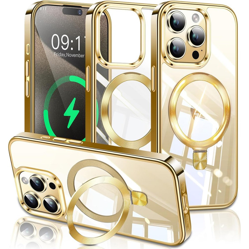 iPhone 15 Pro Max Magnetic Case with Metal Effect Stand and Borders