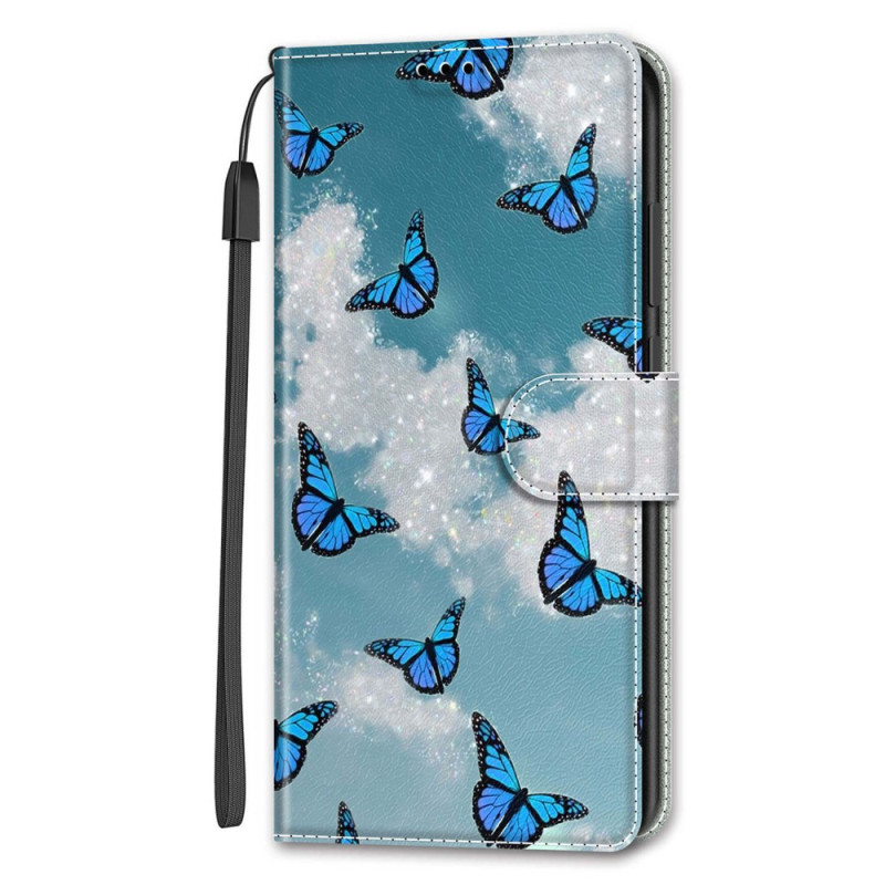 Case iPhone 14 White Clouds and Blue Butterflies