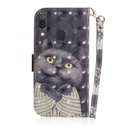 amsung Galaxy A30 Grey Cat with Lanyard