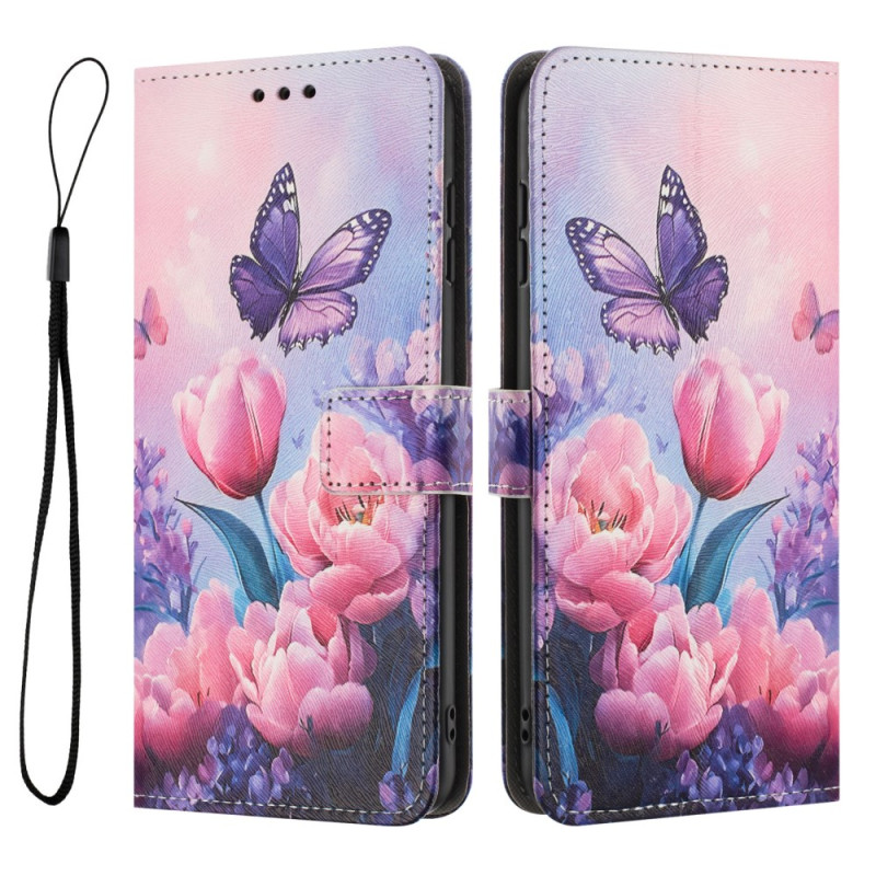 Honor Magic 8 Lite pink flowers and butterflies case