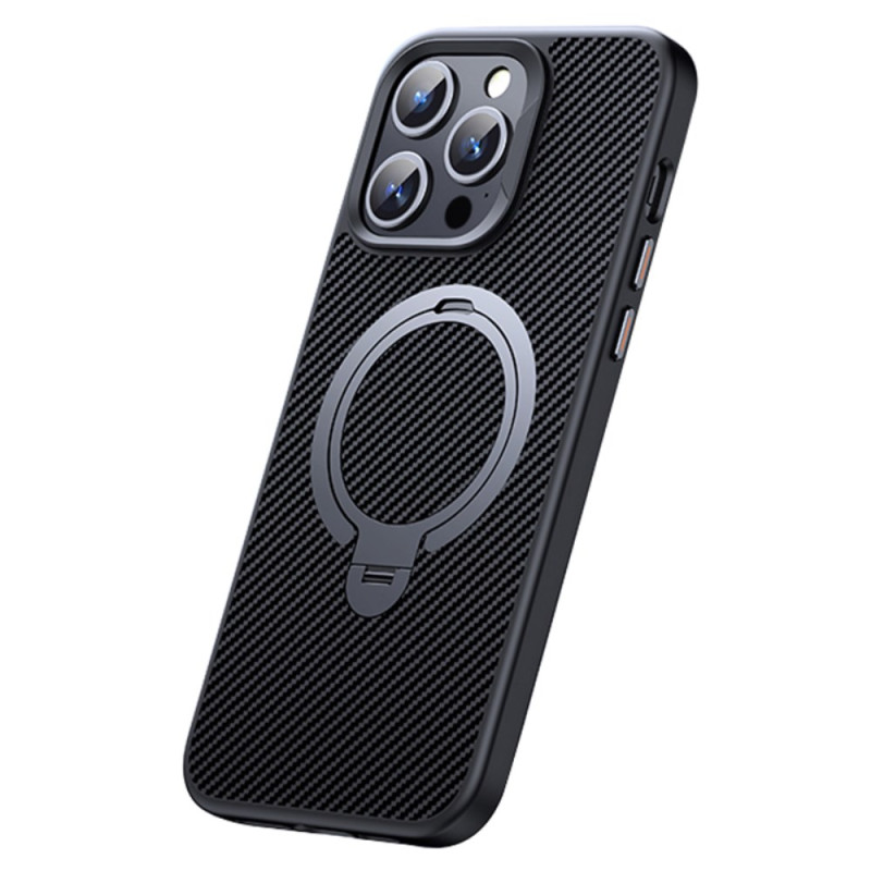 Coque iPhone 14 Pro Max Anneau-Support et Texture Fibre de Carbone