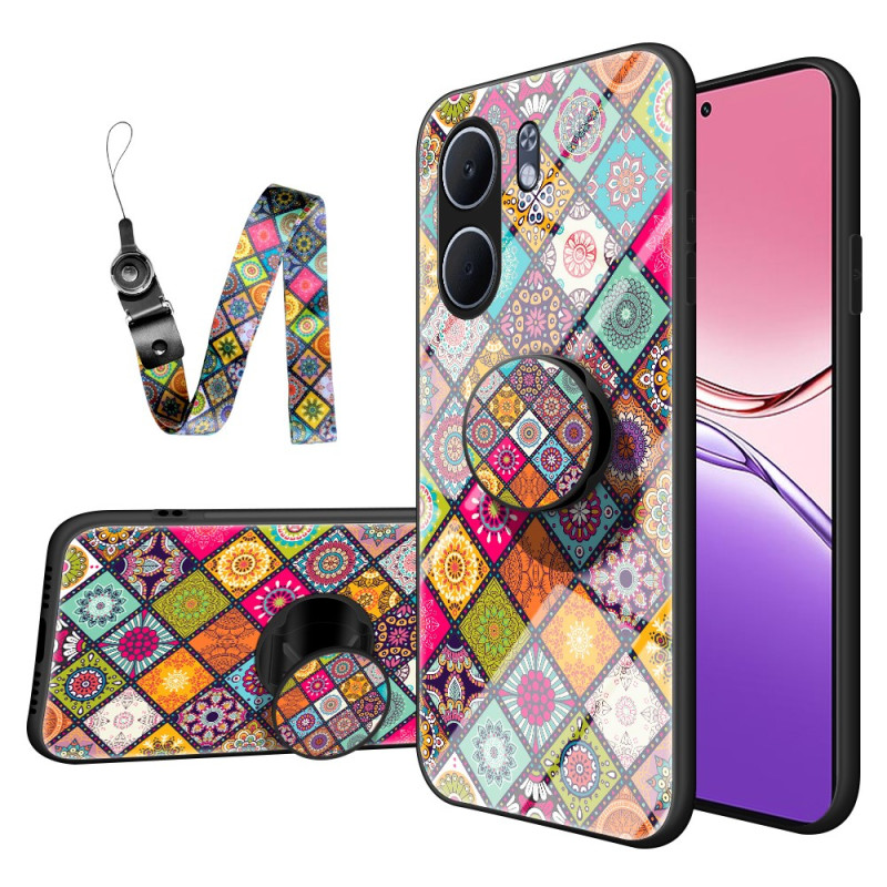 Coque Oppo A5X 4G Anneau-Support et Lanière Patchwork