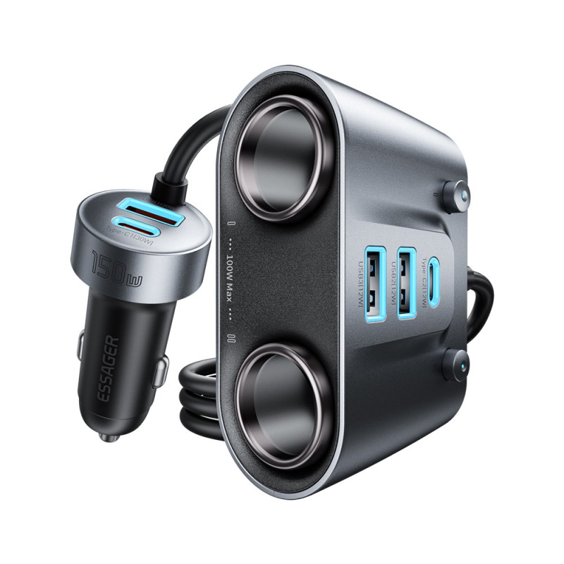 Chargeur Allume-Cigare 150W : 5 Ports USB (2C + 3A) ESSAGER