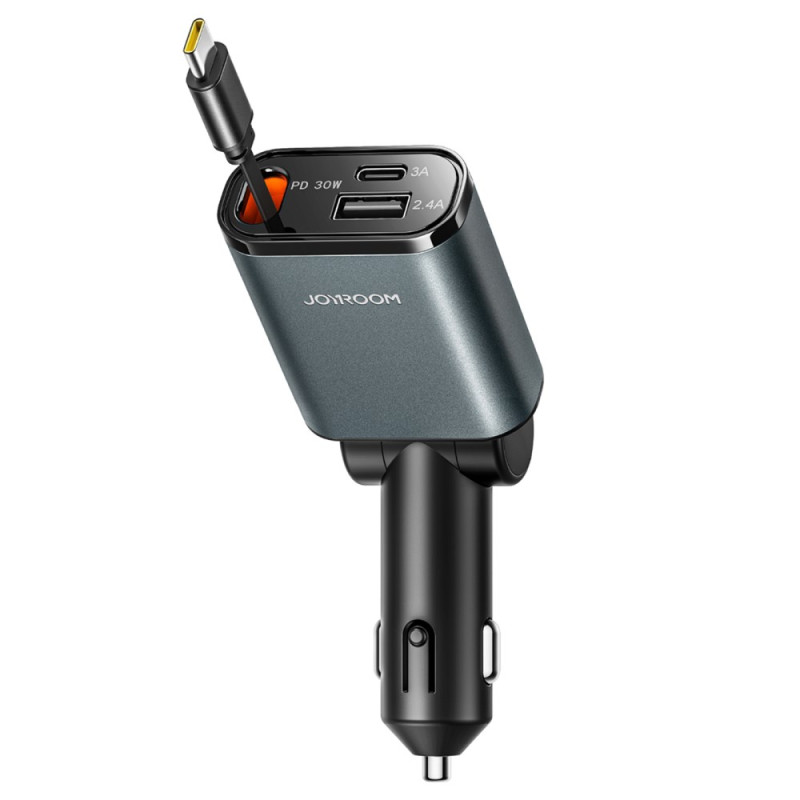 45W 3-in-1 Car Charger with Retractable USB-C Cable