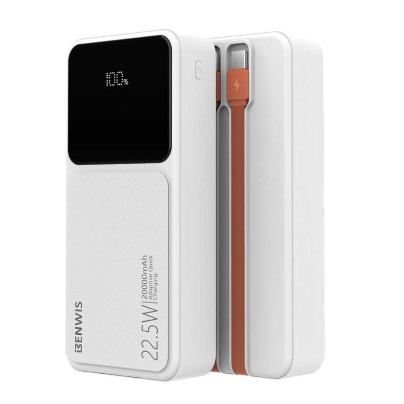 20000mAh LED External Battery with Integrated USB-C and Lightning Cables