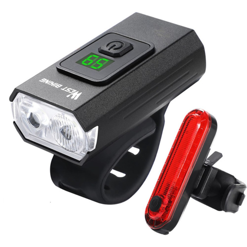 WEST BIKING USB Rechargeable Bike Light with Digital Display and Taillight