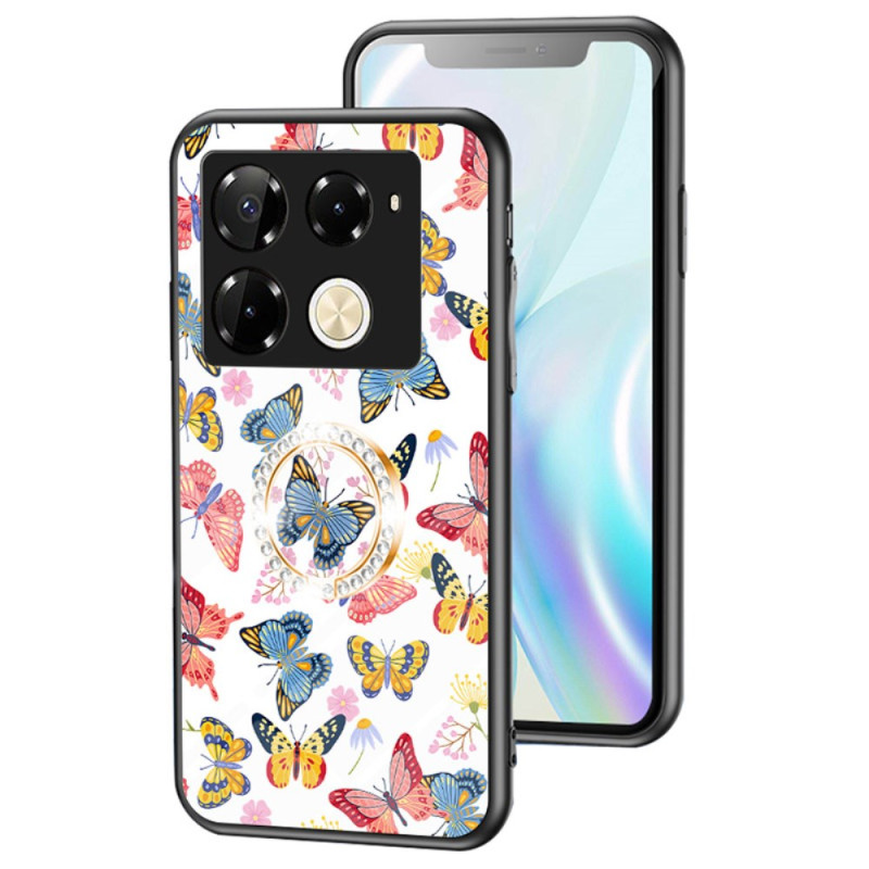 Infinix Note 40 Pro 4G Tempered Glass Case Butterflies Ring Stand