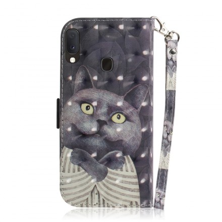 Case samsung Galaxy A20e Grey Cat with Strap