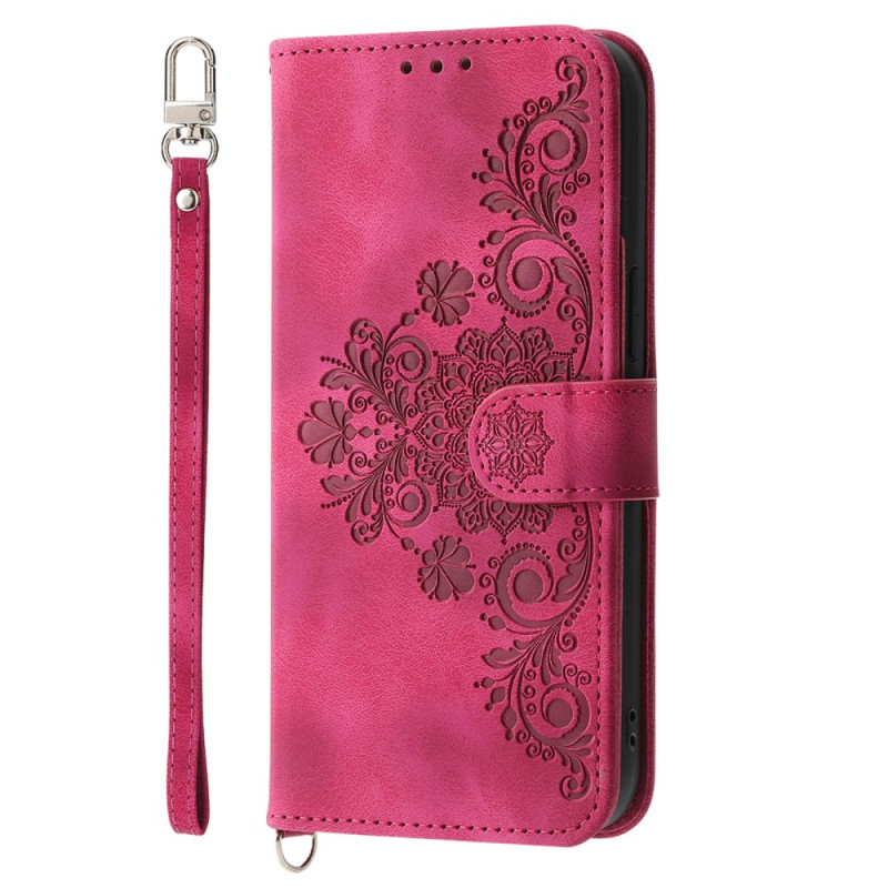 Cover Honor X6c 4G / X5b / X5b Plus Suede Effect Floral Pattern with Strap