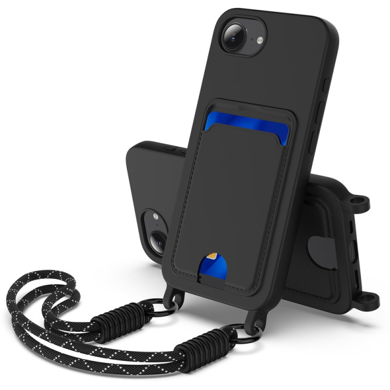 iPhone 17E / 16E Liquid Silicone Drawstring Case with Card Holder and Lanyard