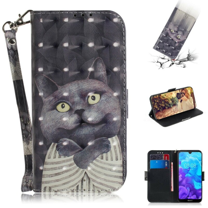 Case Huawei Y5 2019 Grey Cat with Strap