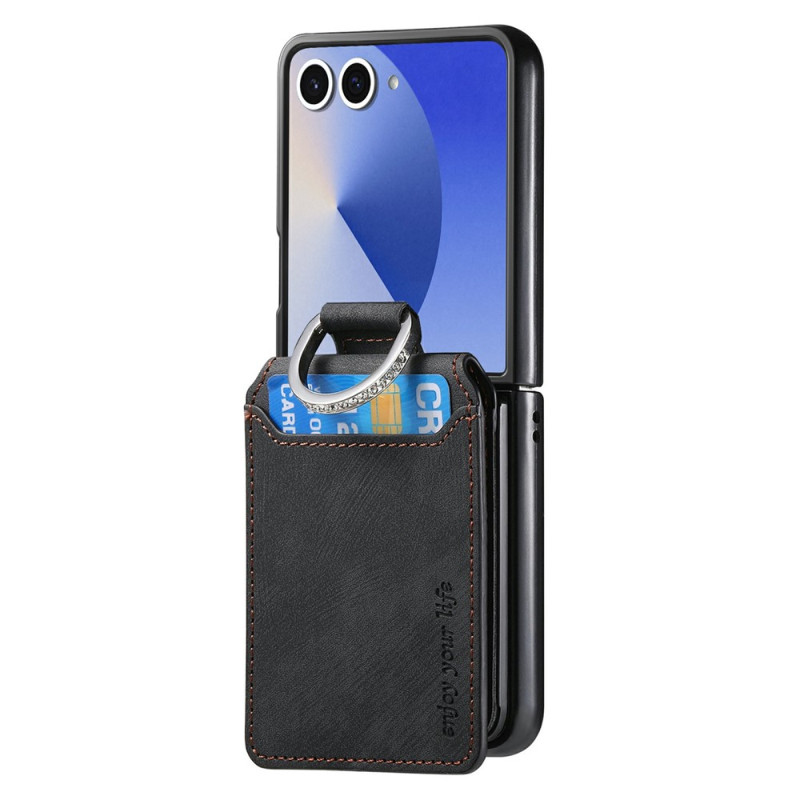 Samsung Galaxy Z Flip 8 Case with Card Holder and Rhinestone Ring
