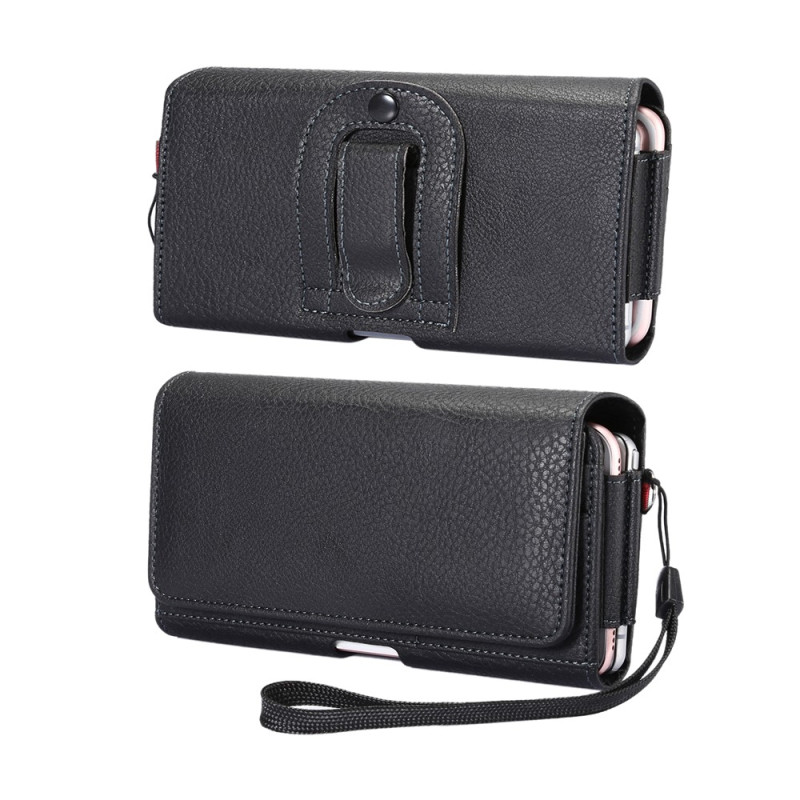 PU Leather Belt Pouch with Double Compartment and Clip for 6.7-inch Smartphones