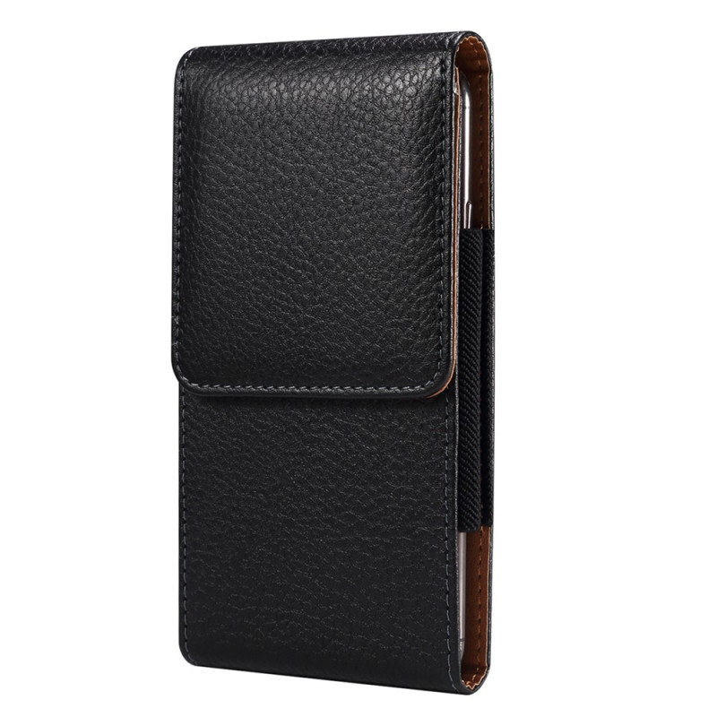 Vertical PU Leather Belt Case with a Lychee-Grain Finish and Clip for 6.7 to 6.9-inch Smartphones