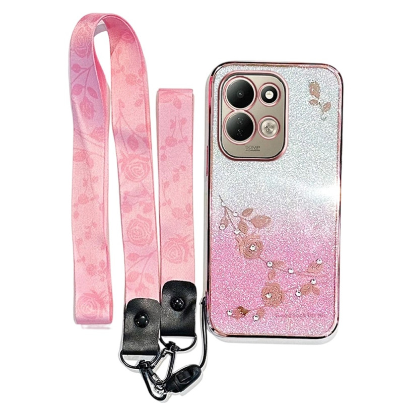 Xiaomi Redmi 17 5G / 4G Case with Flowers and Rhinestones, with Strap