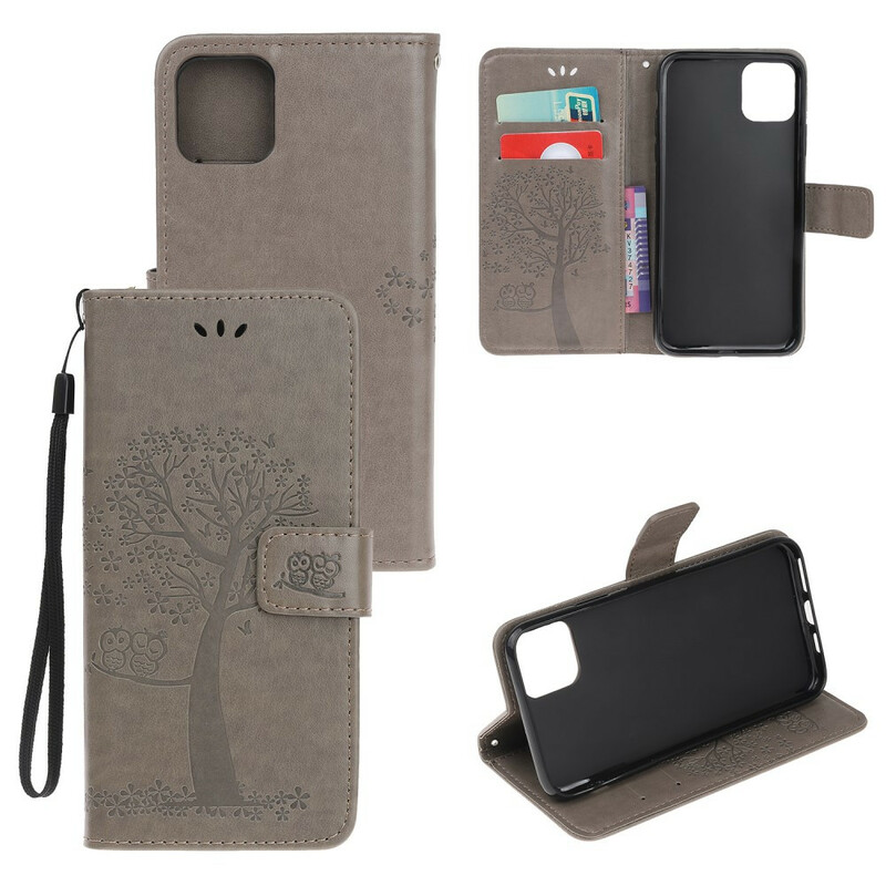 Case for iPhone 11R Tree and Owls with Lanyard