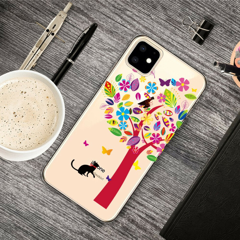 Case iPhone 11 Cat under the Tree Colorful