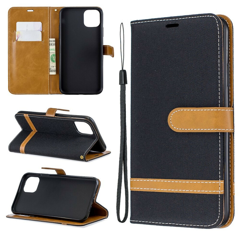 Case for iPhone 11 Pro Max Fabric and Leather effect with strap