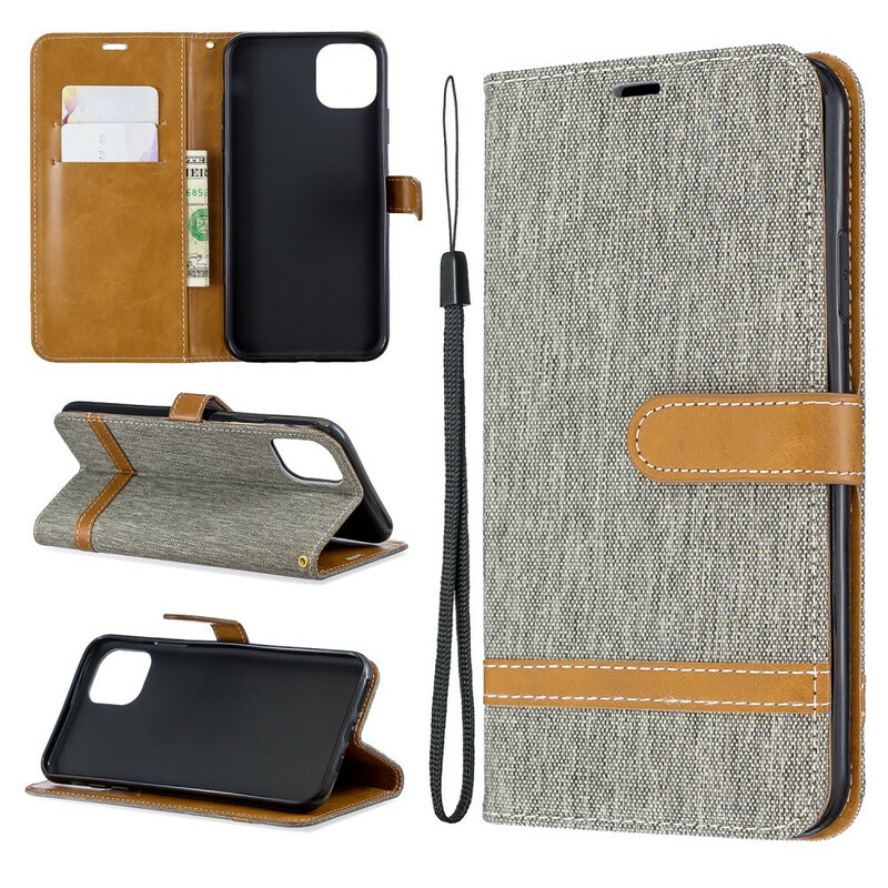 Case for iPhone 11 Pro Max Fabric and Leather effect with strap