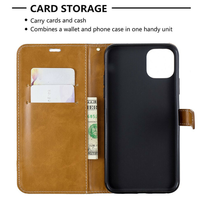 Case for iPhone 11 Pro Max Fabric and Leather effect with strap