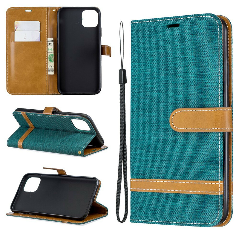 Case for iPhone 11 Pro Max Fabric and Leather effect with strap