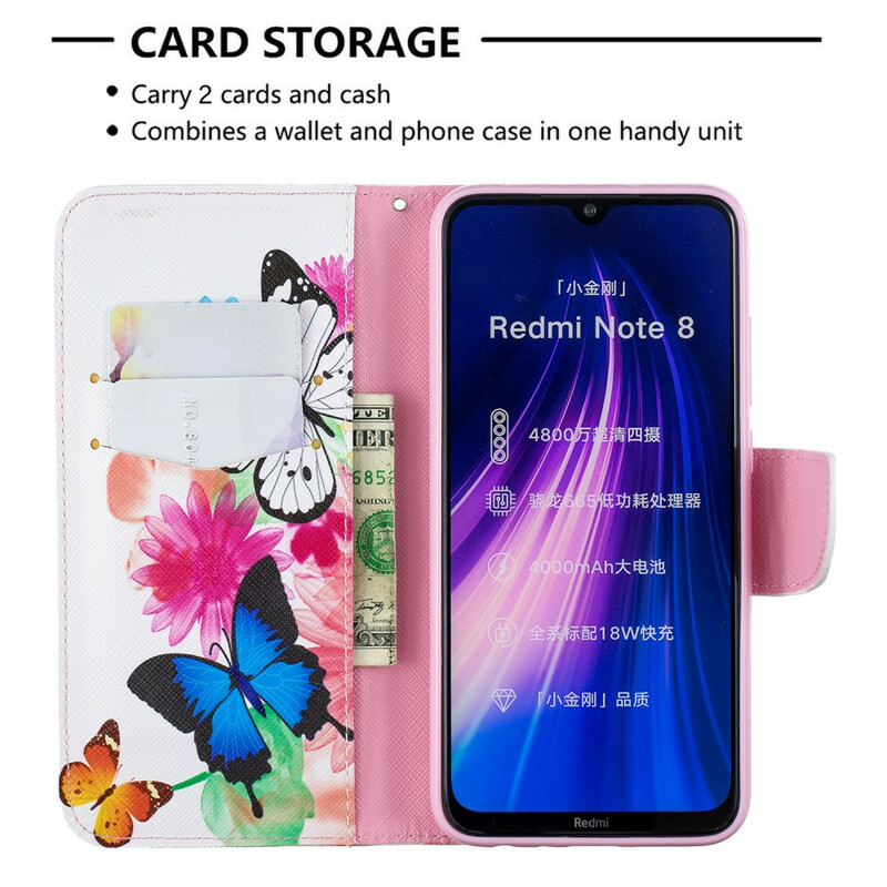 Xiaomi Redmi Note 8 Case Painted Butterflies and Flowers