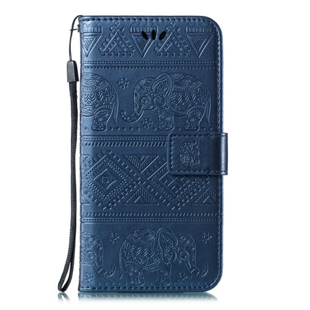 Housse Huawei P Smart Z / Honor 9X Simili Cuir Éléphants Tribaux