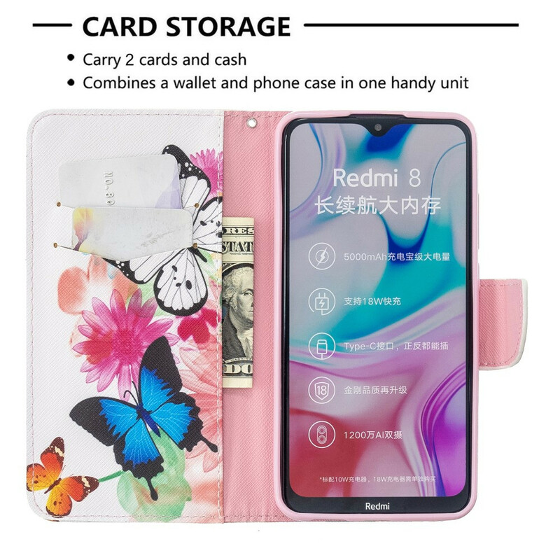 Xiaomi Redmi 8 Butterflies and Flowers Painted Case