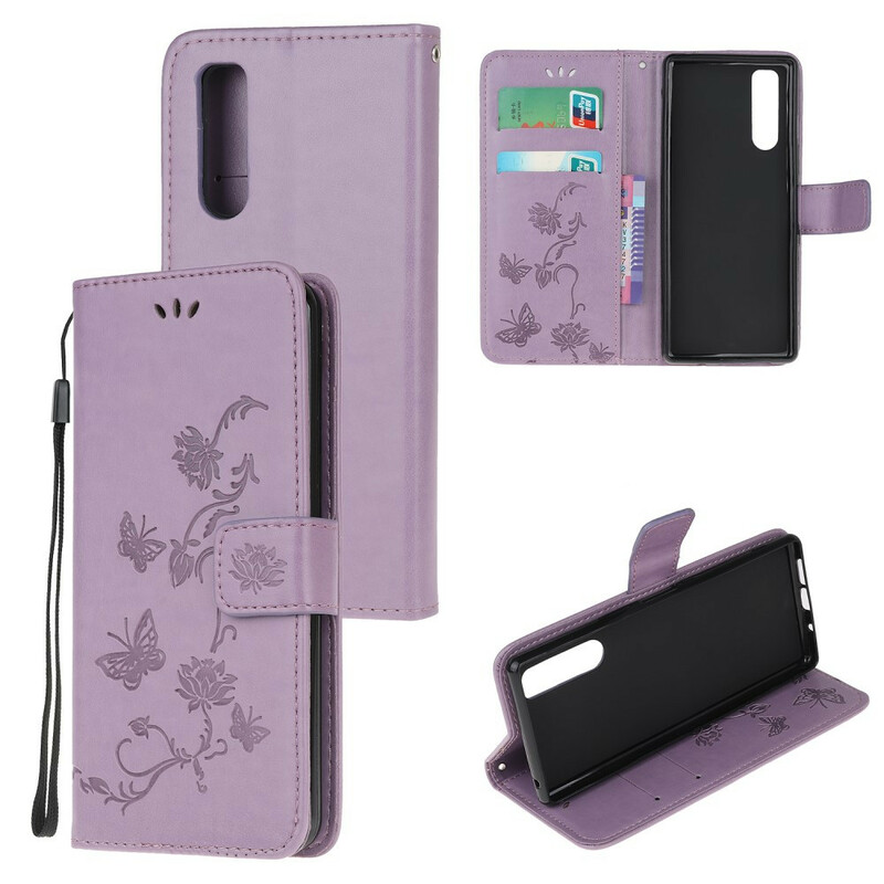 Sony Xperia 5 Butterflies And Flowers Strap Case Sony Xperia 5 Butterflies And Flowers Strap Case