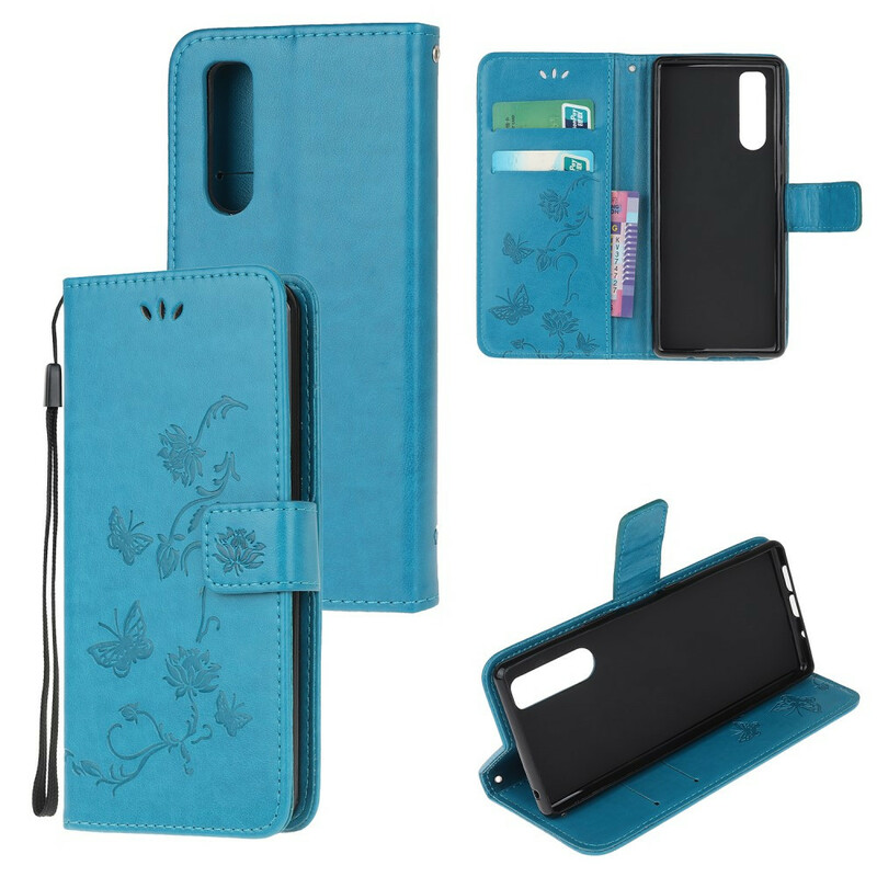 Sony Xperia 5 Butterflies And Flowers Strap Case
