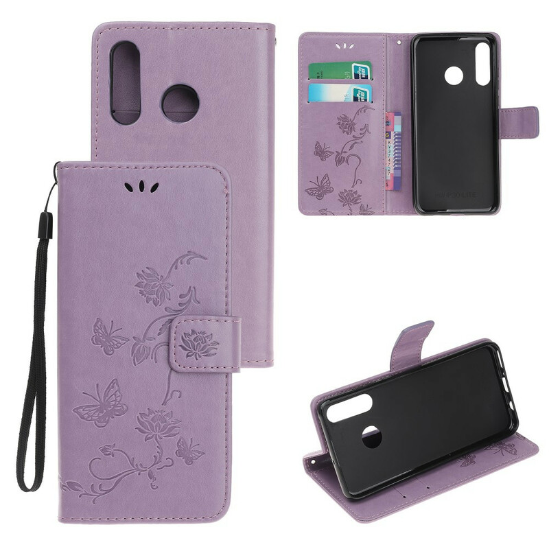 Case Huawei P Smart 2019 Butterflies and Flowers with Strap