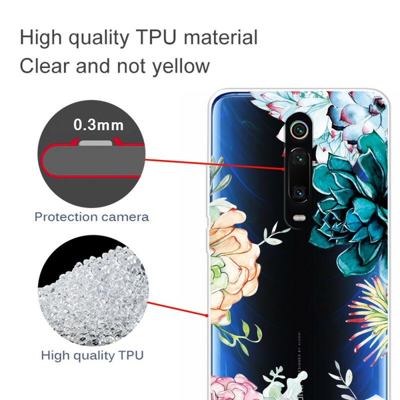 Xiaomi Mi 9T / Mi 9T Pro Transparent Watercolor Flower Case