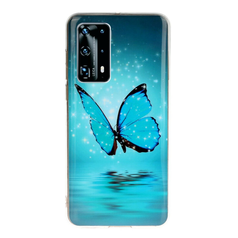 Case Huawei P40 Pro Papillon Bleu Fluorescent