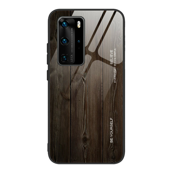 Huawei P40 Pro Tempered Glass Wooden Design Case