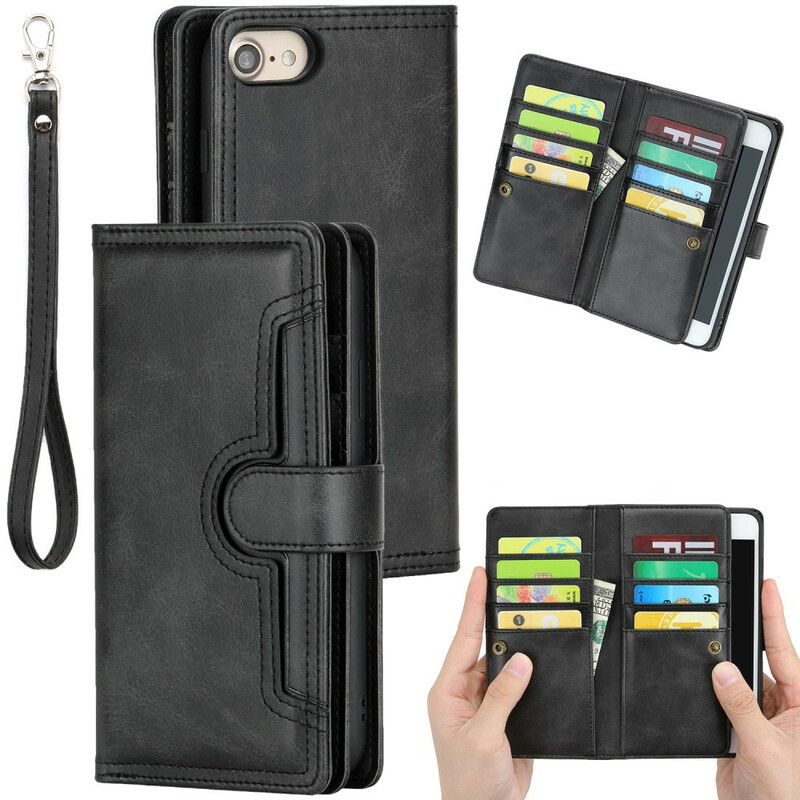 Case iPhone Se 2 /8 /7 Leather Effect Multi-Card with Strap