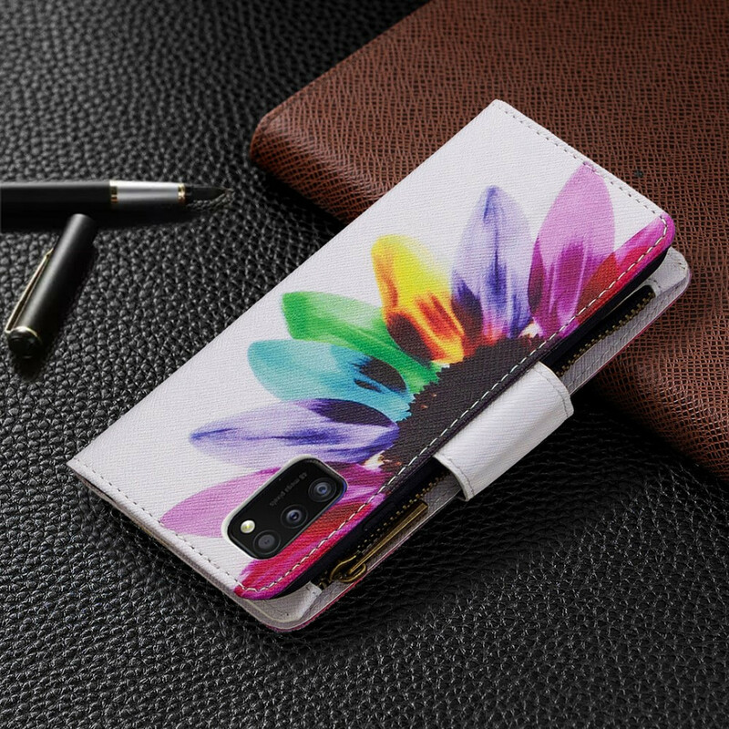 Case Samsung Galaxy A41 Zipped Pocket Flower